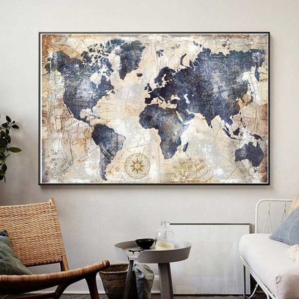 Old world map blue